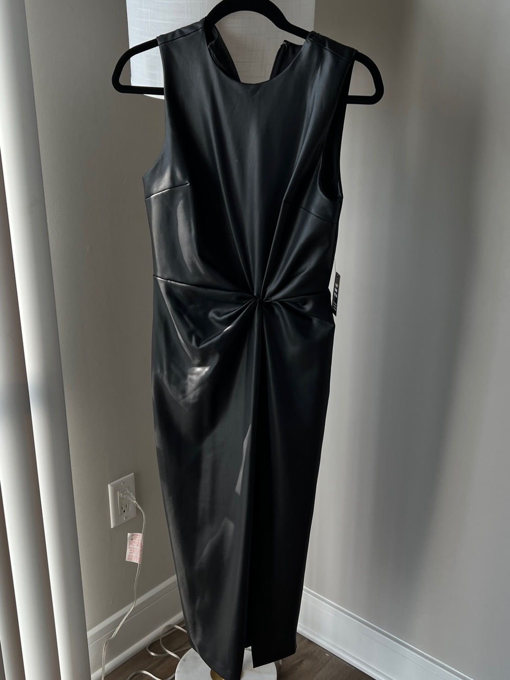 Express Black Faux-Leather Twist Midi Dress